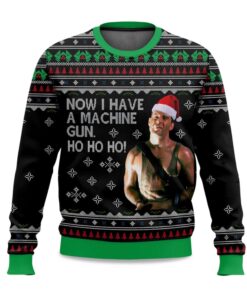 2025 Die Hard Ho Ho Ho Machine Gun Christmas Ugly Sweater