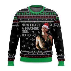 2025 Die Hard Ho Ho Ho Machine Gun Christmas Ugly Sweater