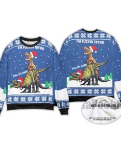 Alternative view of 2025 Dinosaur I'm Fuckin Tryin Pull My Hair Ugly Christmas Sweater