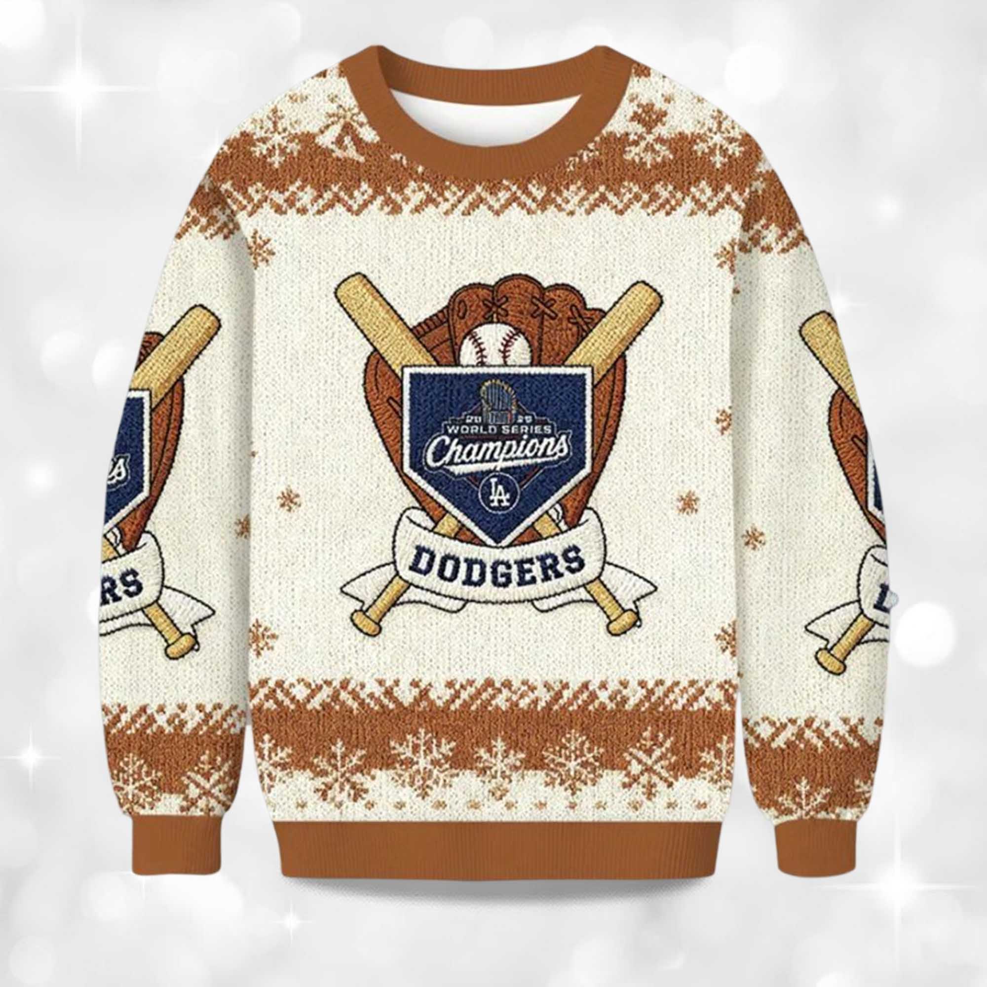 Alternative view of 2025 Dodgers World Series Back To Back Christmas Ugly Sweater