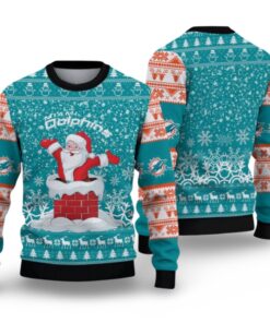 Alternative view of 2025 Dolphins Funny Santa Ugly Christmas Sweater 