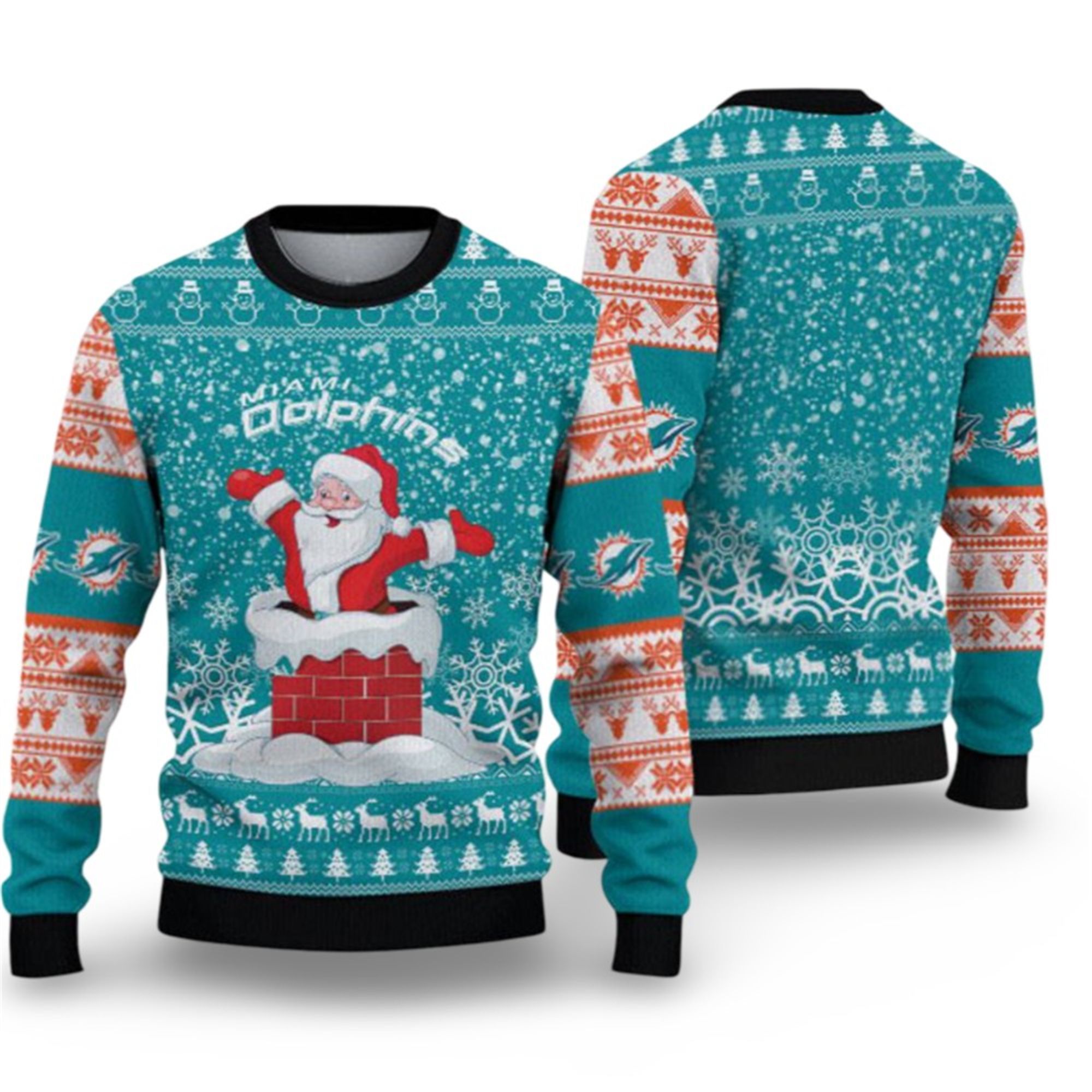 Alternative view of 2025 Dolphins Funny Santa Ugly Christmas Sweater - Grishko.com