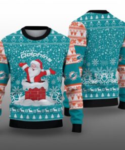2025 Dolphins Funny Santa Ugly Christmas Sweater 