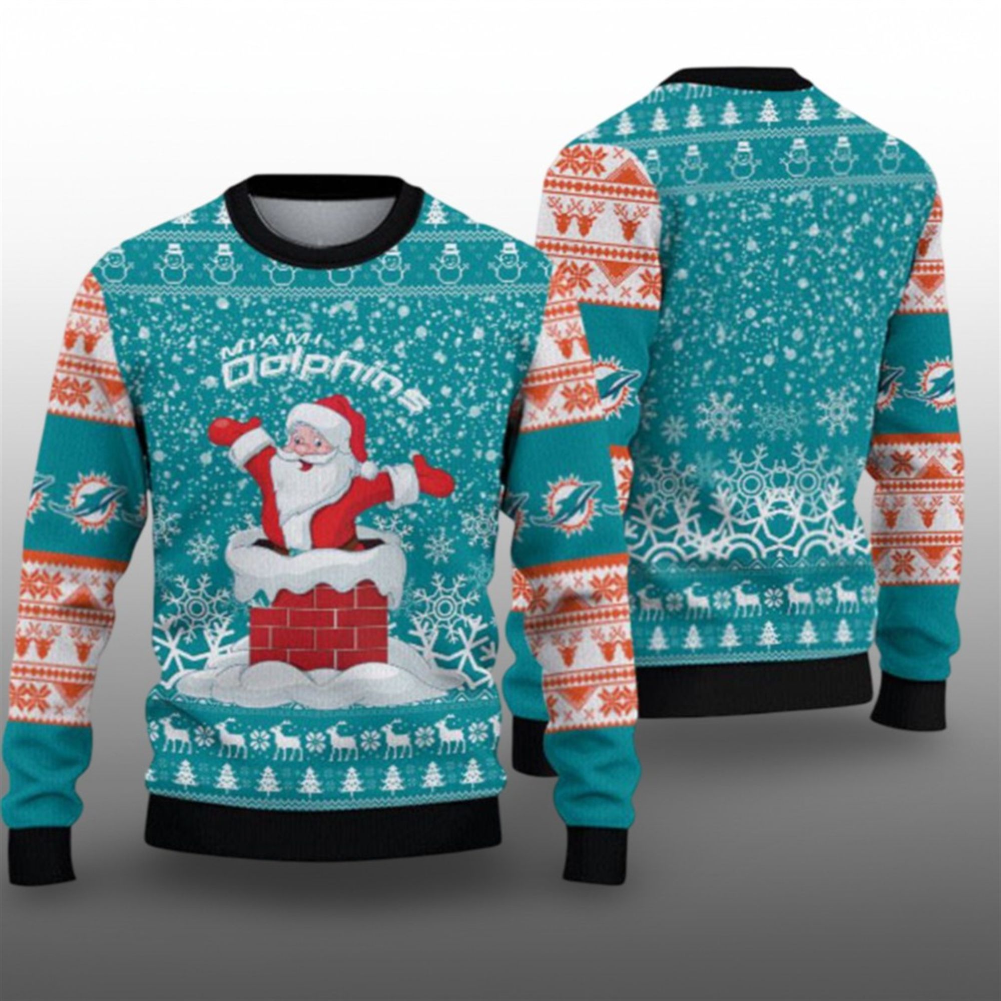 2025 Dolphins Funny Santa Ugly Christmas Sweater - Grishko.com