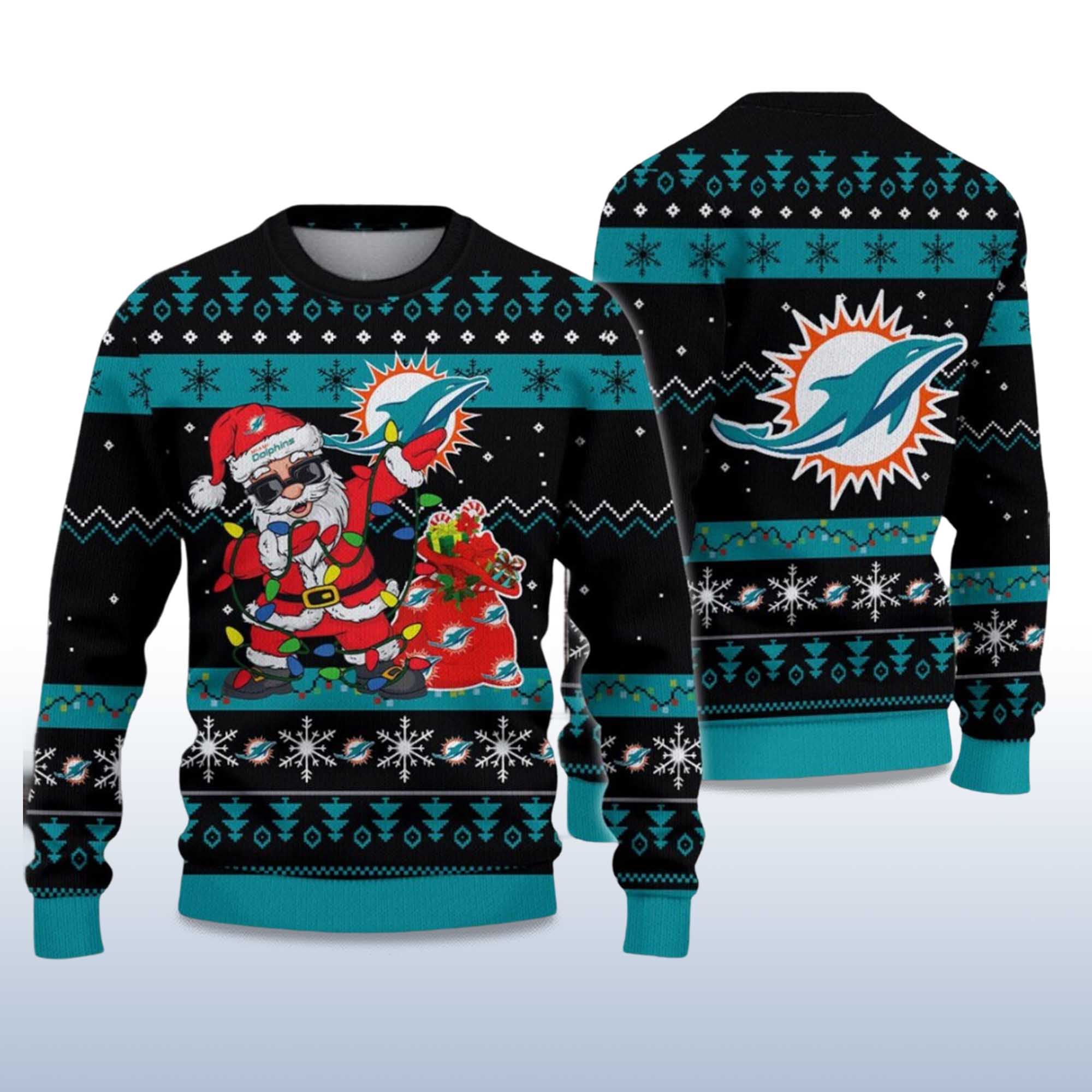 Alternative view of 2025 Dolphins Santa Claus Ugly Christmas Sweater