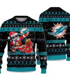 2025 Dolphins Santa Claus Ugly Christmas Sweater