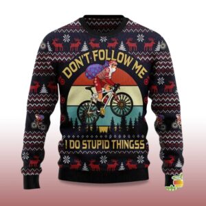 Alternative view of 2025 Don't Follow Me I Do Stupid Things Santa Ugly Christmas Sweater