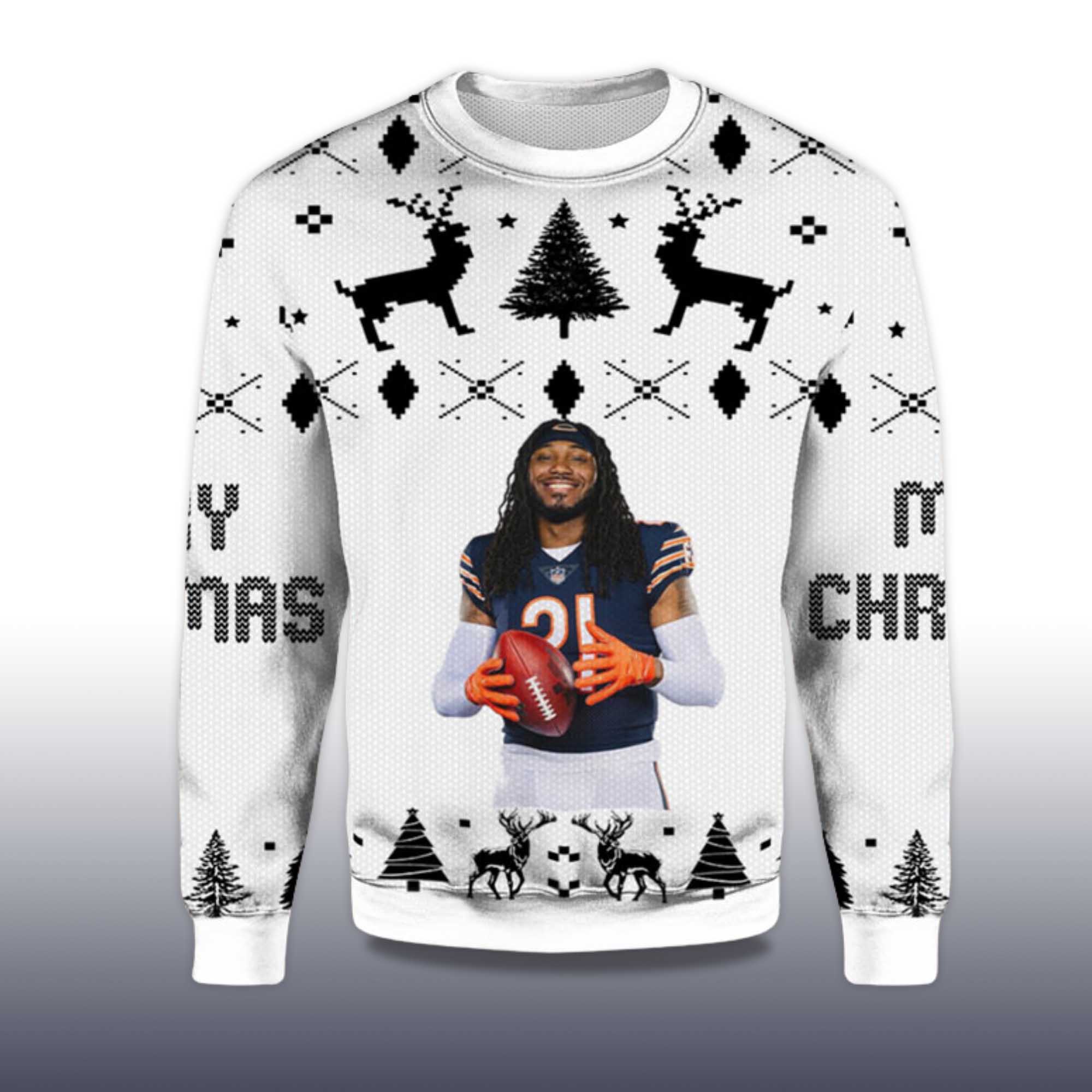 Alternative view of 2025 Dâ€™onta Foreman Chicago Bears Ugly Christmas Sweater