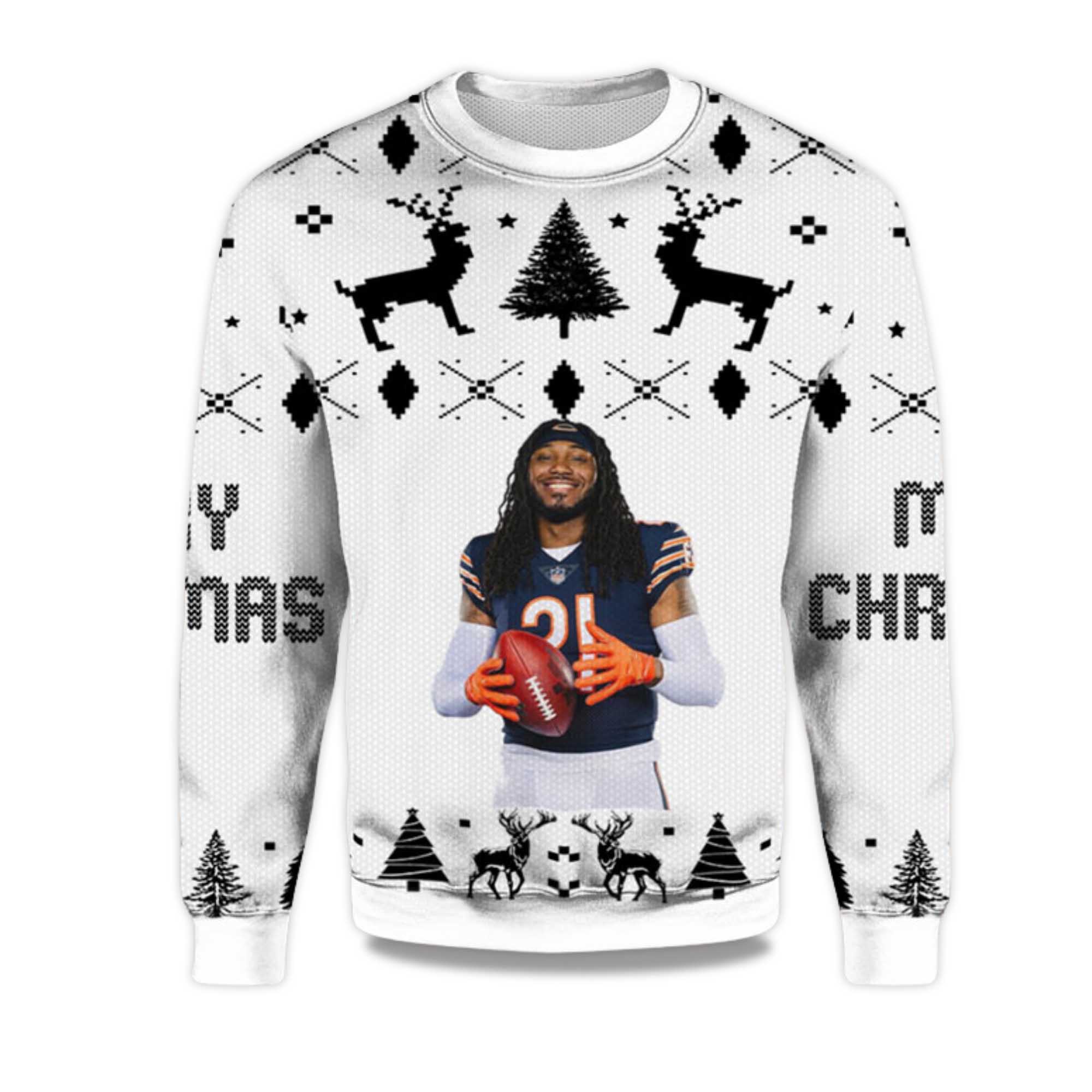 2025 Dâ€™onta Foreman Chicago Bears Ugly Christmas Sweater