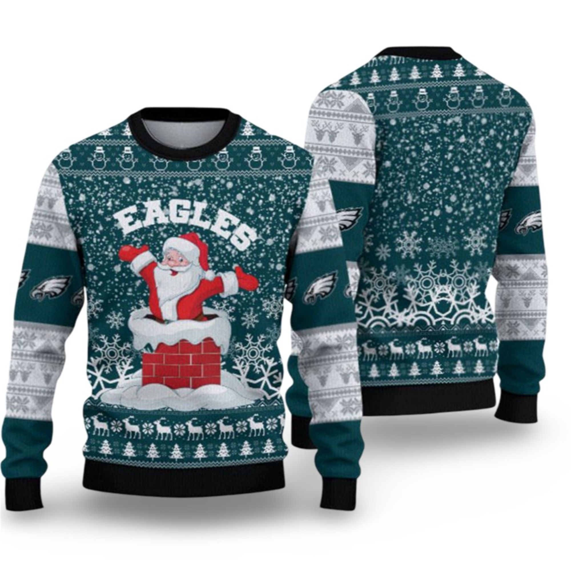 Alternative view of 2025 Eagles Funny Santa Ugly Christmas Sweater - Grishko.com
