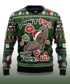 Alternative view of 2025 Elephant I Didnâ€™T Fart My Butt Blew You A Kiss Ugly Christmas Sweater