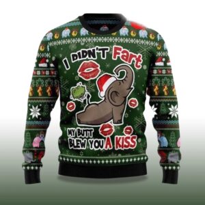 Alternative view of 2025 Elephant I Didnâ€™T Fart My Butt Blew You A Kiss Ugly Christmas Sweater
