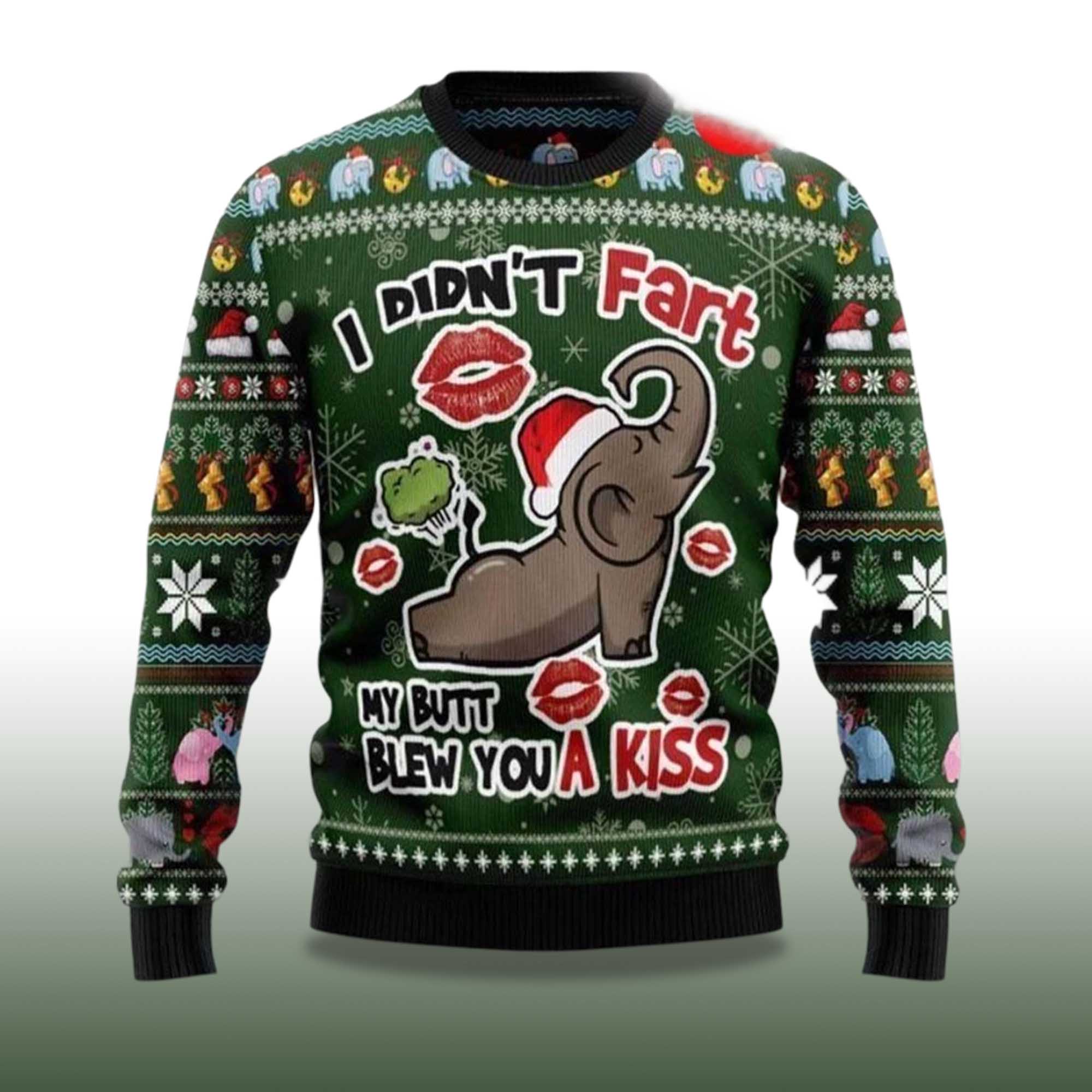 Alternative view of 2025 Elephant I Didnâ€™T Fart My Butt Blew You A Kiss Ugly Christmas Sweater
