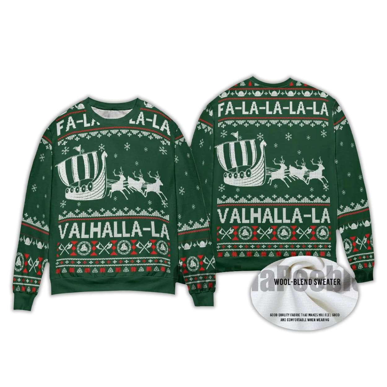 2025 FA La La Valhalla Viking Ship Ugly Christmas Sweater - Image 3