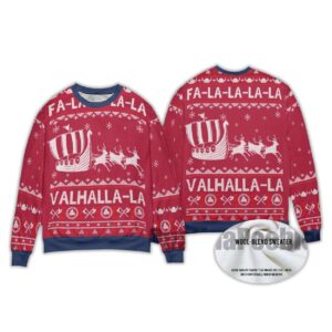 Alternative view of 2025 FA La La Valhalla Viking Ship Ugly Christmas Sweater