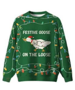 2025 Festive Goose On The Loose Ugly Christmas Sweater
