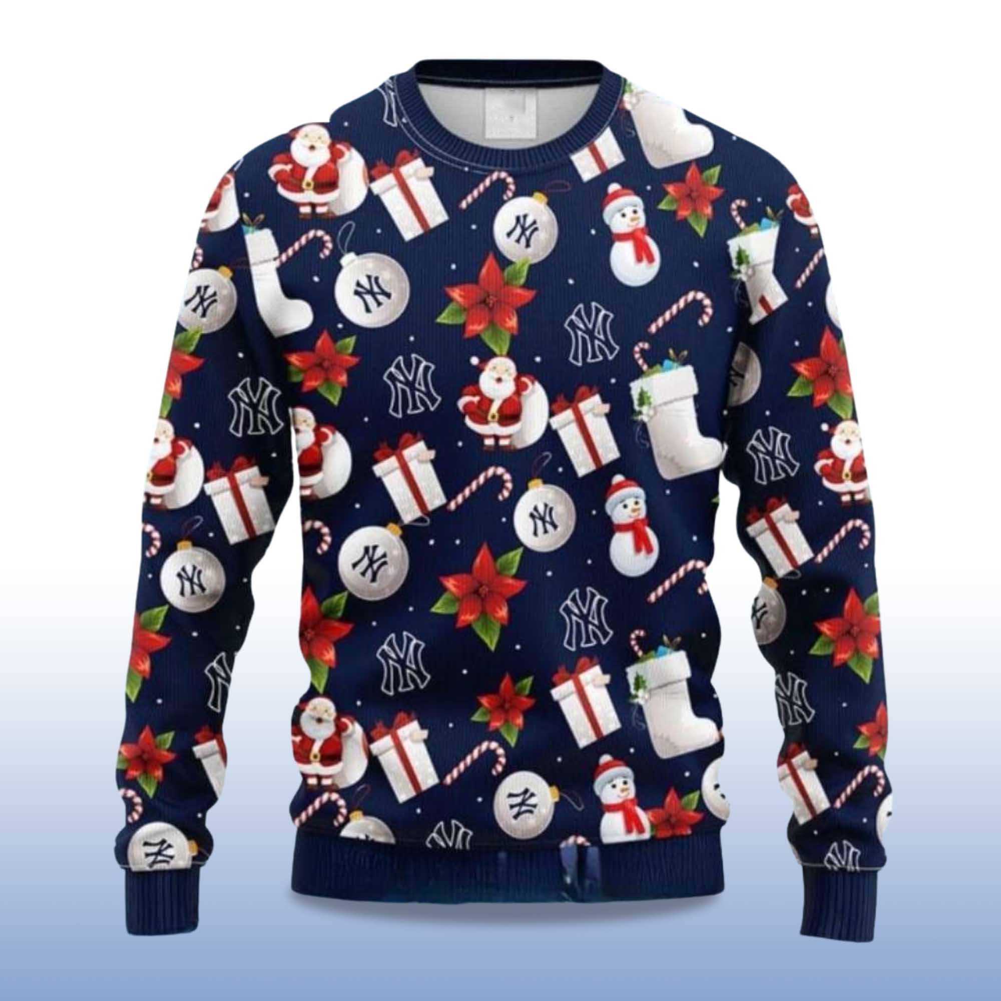 Alternative view of 2025 Festive Yankees Christmas Santa And Ornaments Ugly Sweater