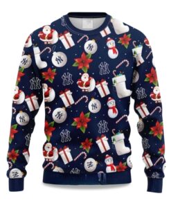 2025 Festive Yankees Christmas Santa And Ornaments Ugly Sweater