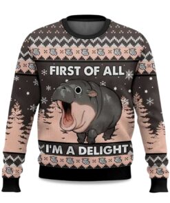 2025 First of All Iâ€™m a Delight Hippo Ugly Christmas Sweater