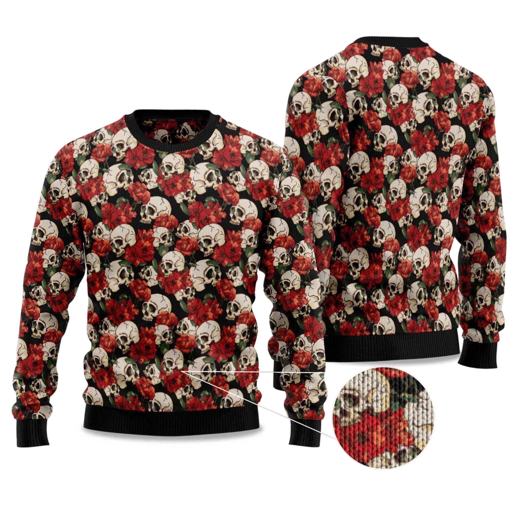 2025 Floral Skull Ugly Christmas Sweater