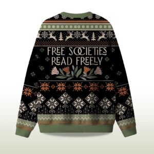 Alternative view of 2025 Free Societies Read Freely Ugly Christmas Sweater