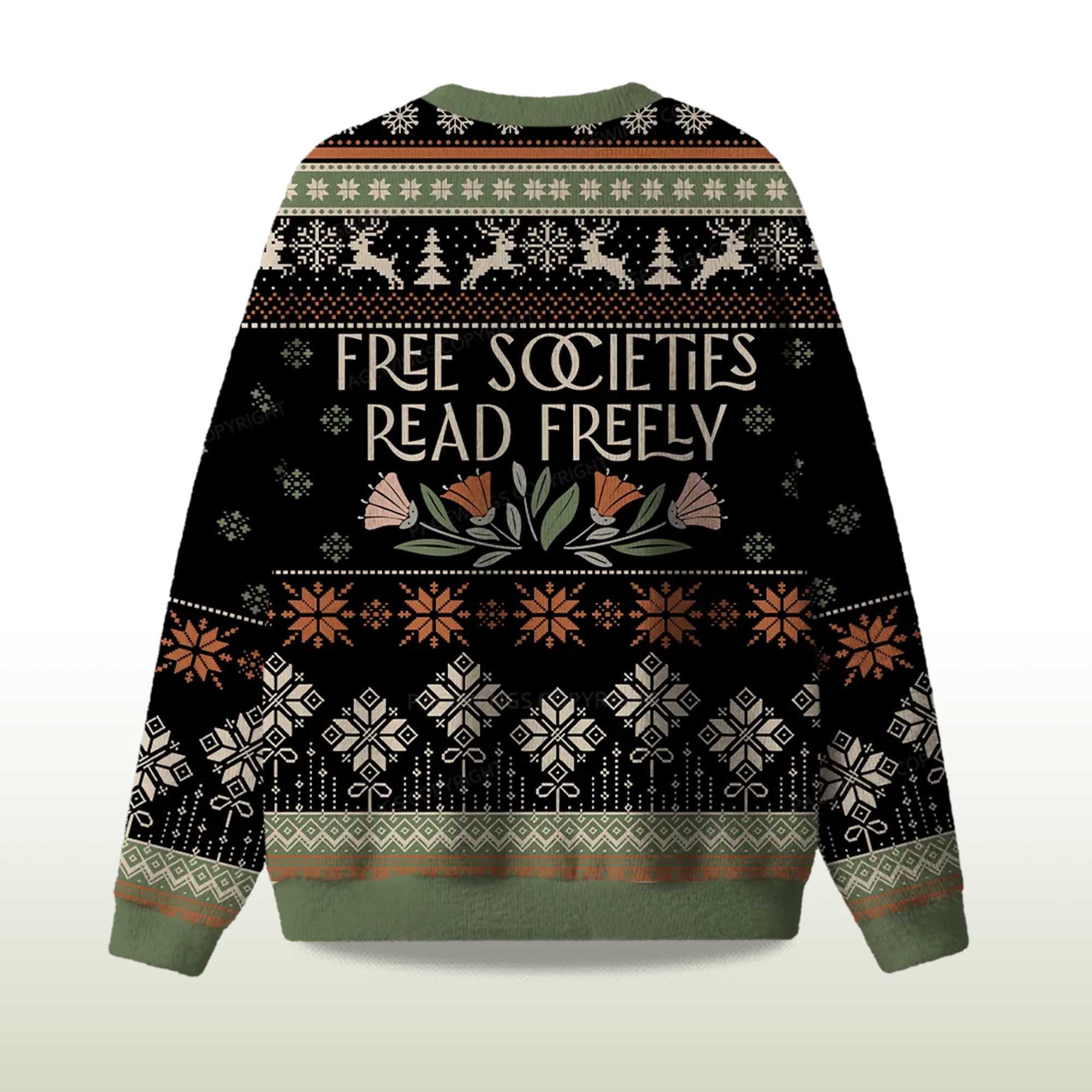 Alternative view of 2025 Free Societies Read Freely Ugly Christmas Sweater