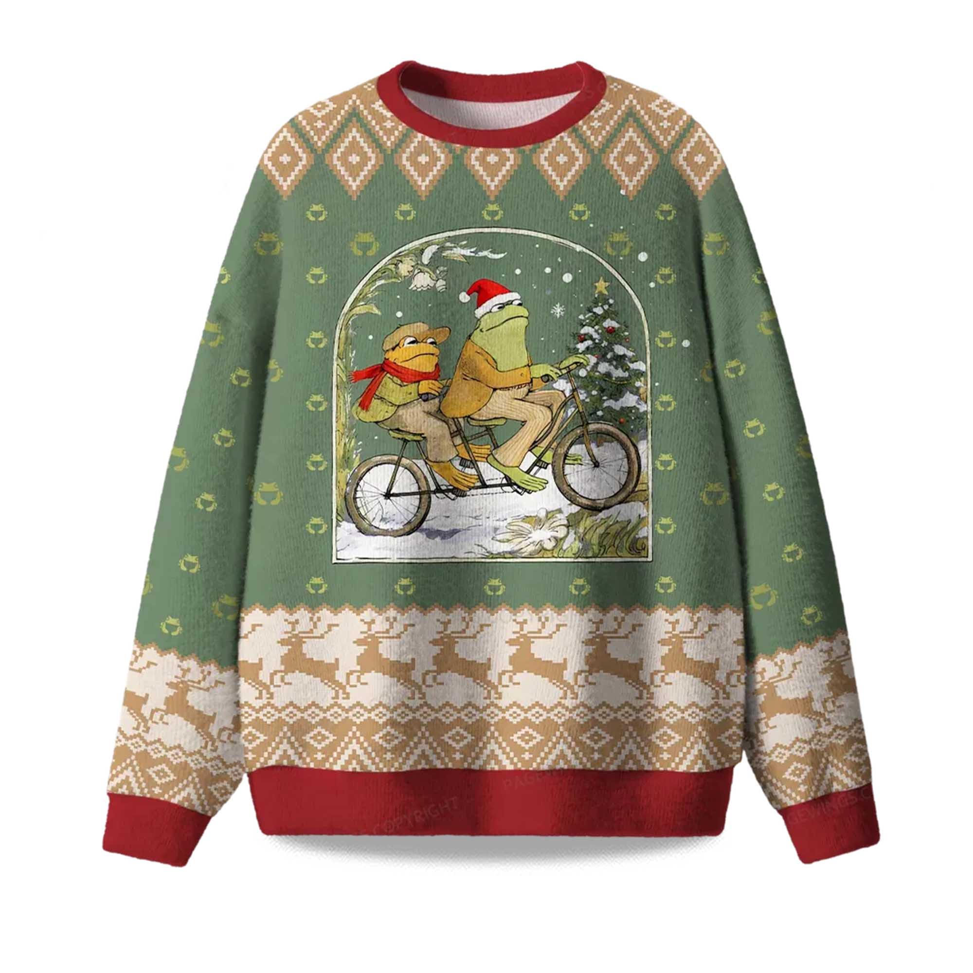 2025 Frog Reading Ugly Christmas Sweater