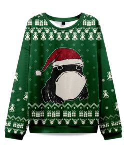 2025 Frog Wearing Santa Hat Green Christmas Ugly Sweater