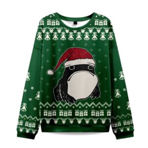 2025 Frog Wearing Santa Hat Green Christmas Ugly Sweater