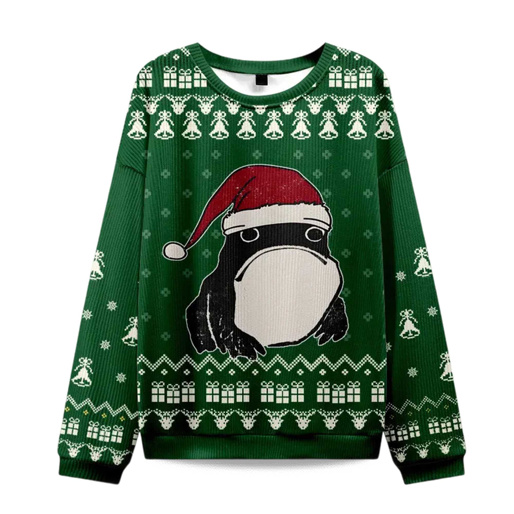 2025 Frog Wearing Santa Hat Green Christmas Ugly Sweater