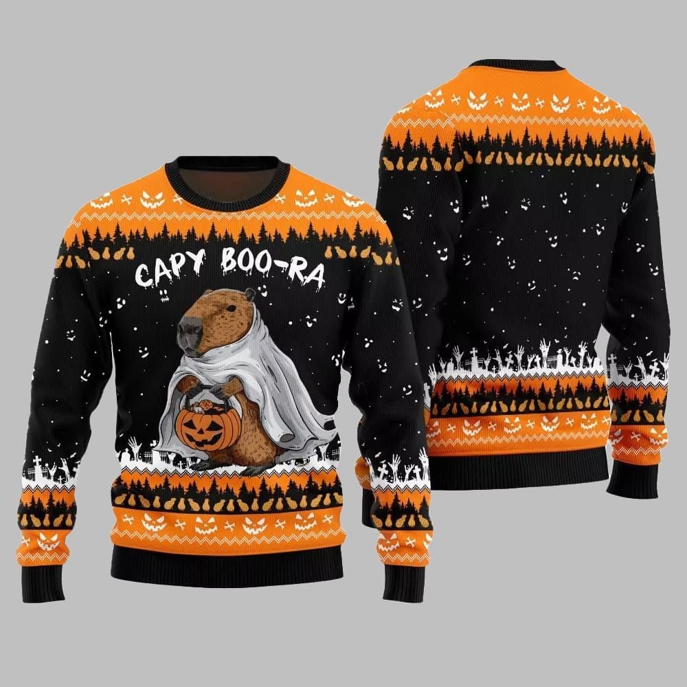 Alternative view of 2025 Funny Capy Boo Ra Halloween Sweater - Grishko.com