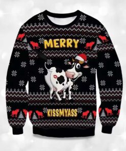 Alternative view of 2025 Funny Cow Merry Kiss My Ass Ugly Christmas Sweater