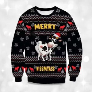 Alternative view of 2025 Funny Cow Merry Kiss My Ass Ugly Christmas Sweater