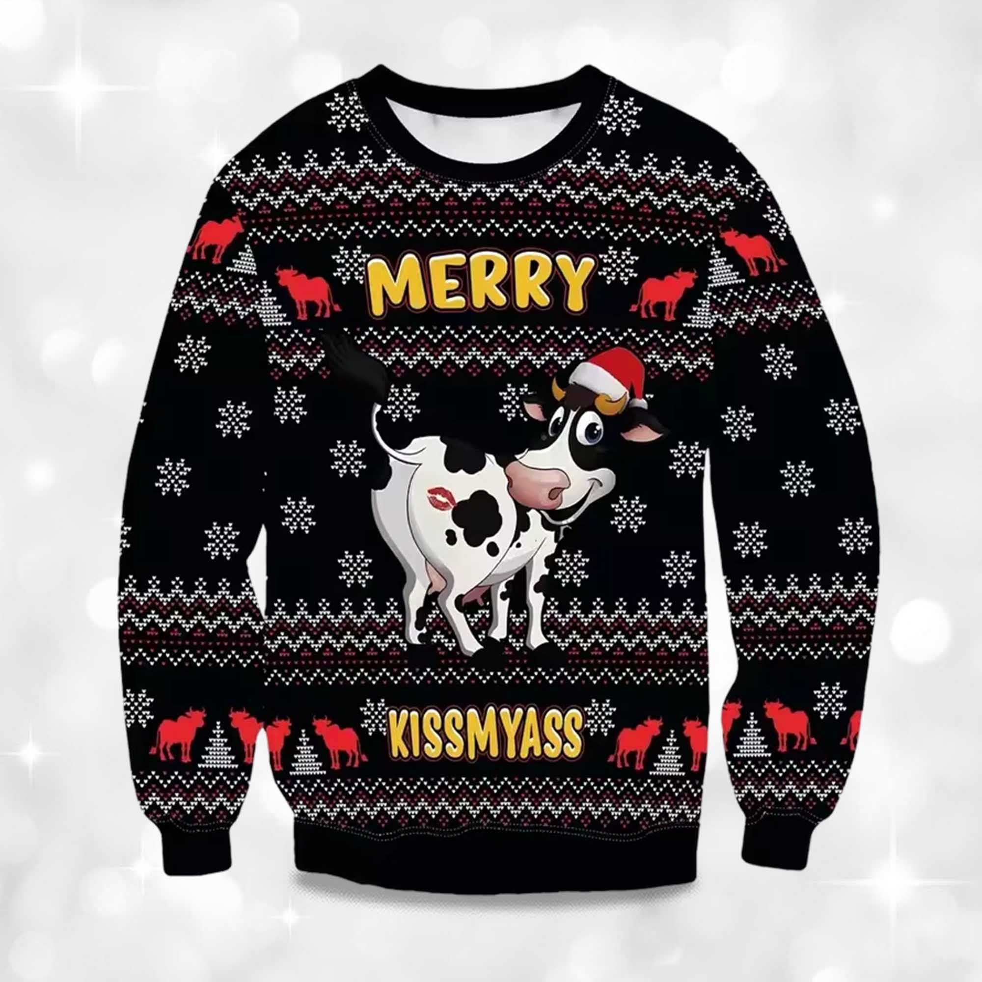 Alternative view of 2025 Funny Cow Merry Kiss My Ass Ugly Christmas Sweater