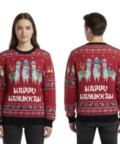 Alternative view of 2025 Funny Llama Happy Hanukkah Christmas Ugly Sweater