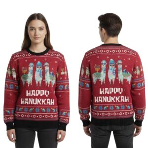 Alternative view of 2025 Funny Llama Happy Hanukkah Christmas Ugly Sweater