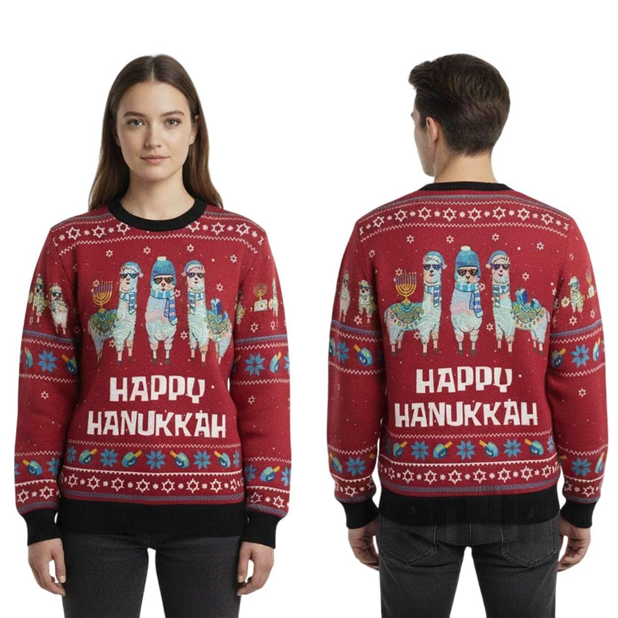 Alternative view of 2025 Funny Llama Happy Hanukkah Christmas Ugly Sweater