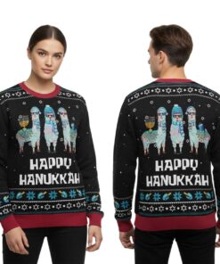 2025 Funny Llama Happy Hanukkah Christmas Ugly Sweater
