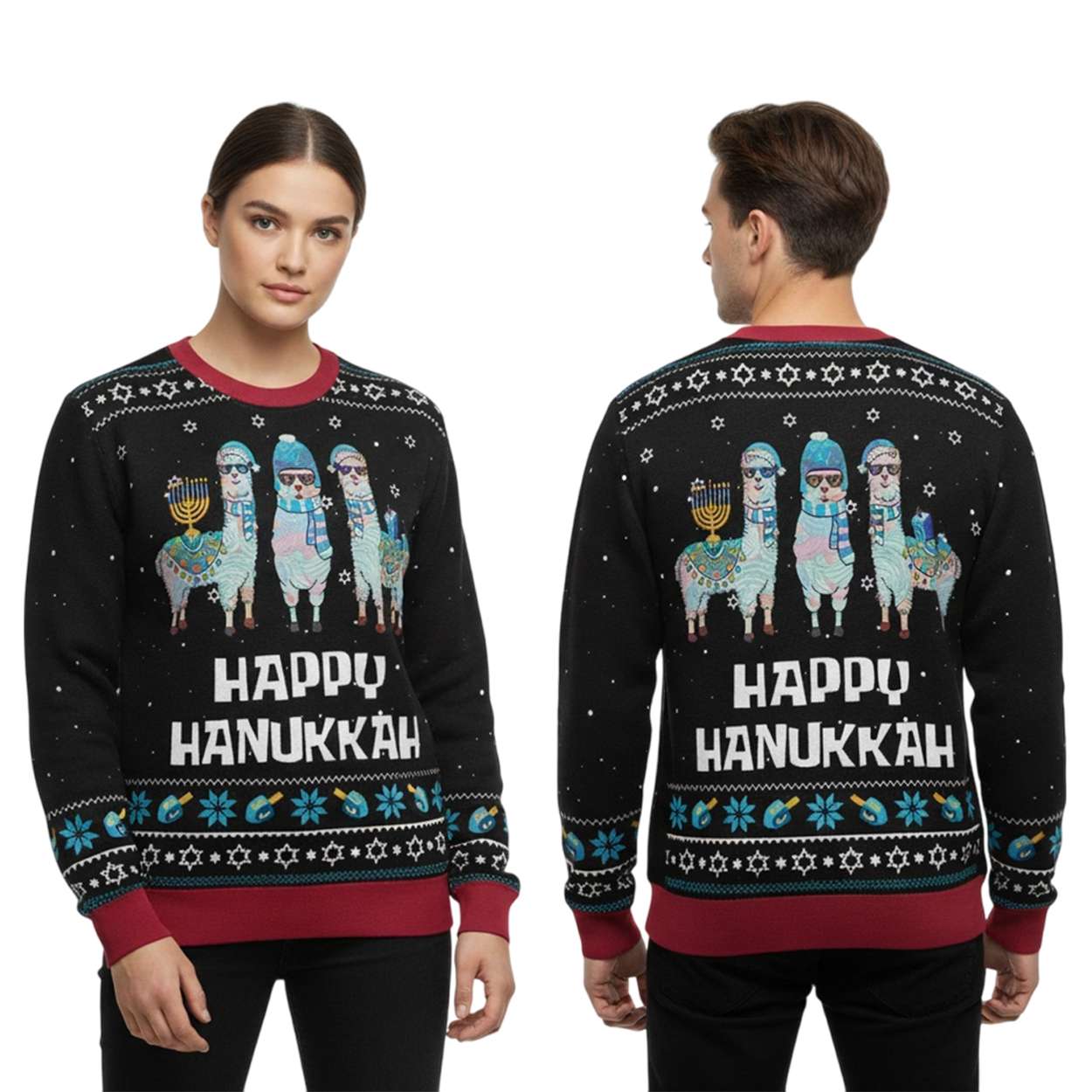 2025 Funny Llama Happy Hanukkah Christmas Ugly Sweater