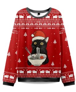 2025 Funny Taking a Cat to Eat Ramen Christmas Ugly Sweater