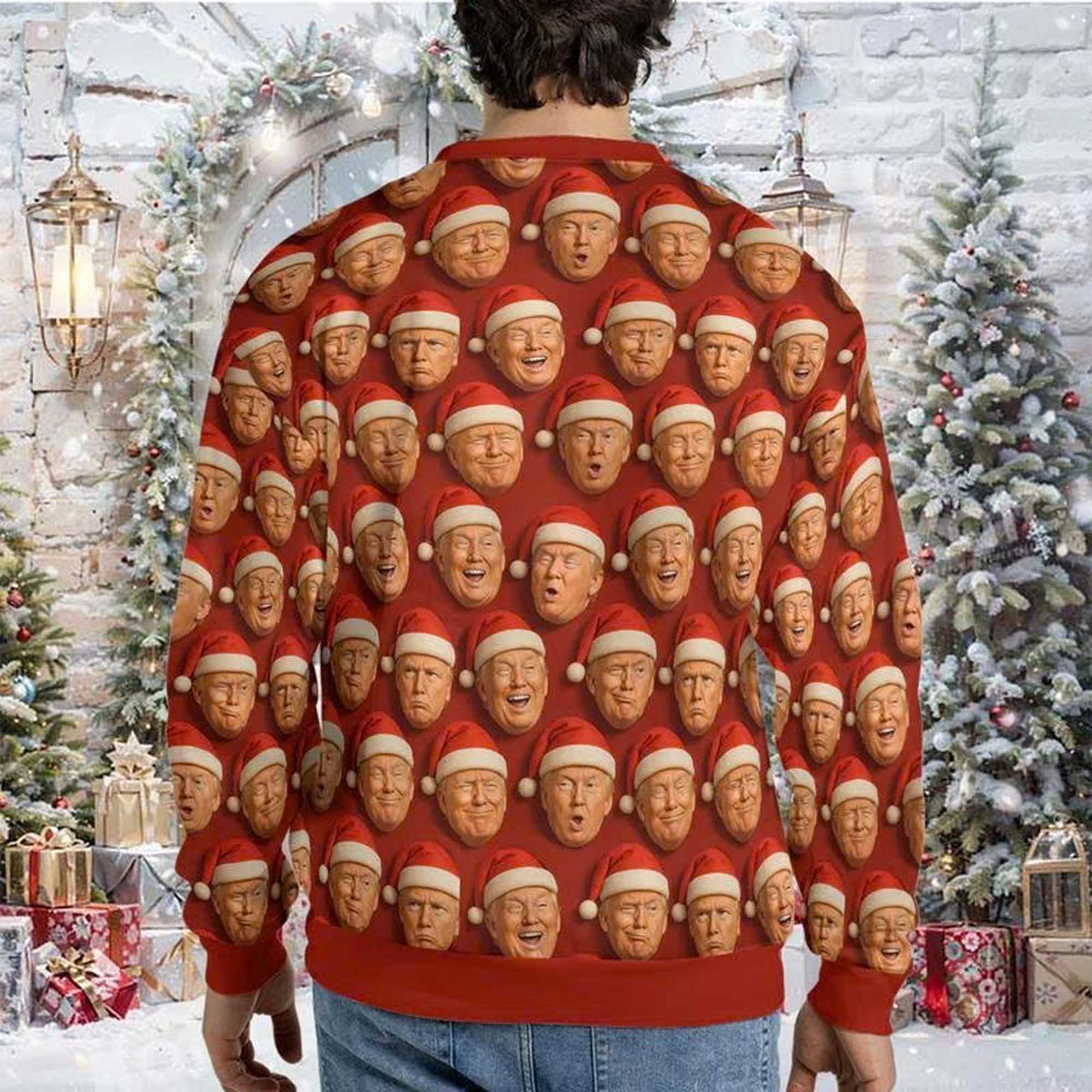 Alternative view of 2025 Funny Trump Face Santa Christmas Ugly Sweater
