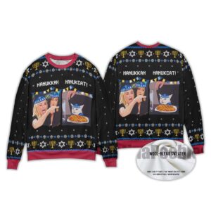 Alternative view of 2025 Funny Woman Yelling At A Cat Meme Jewish Ugly Sweater