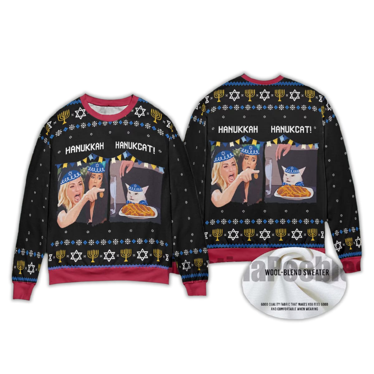 Alternative view of 2025 Funny Woman Yelling At A Cat Meme Jewish Ugly Sweater