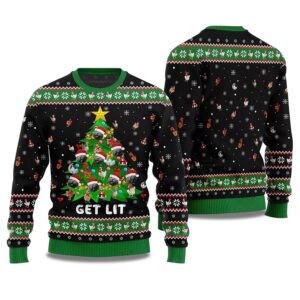 2025 Get Lit Cat Ornament On Christmas Tree Ugly Christmas Sweater