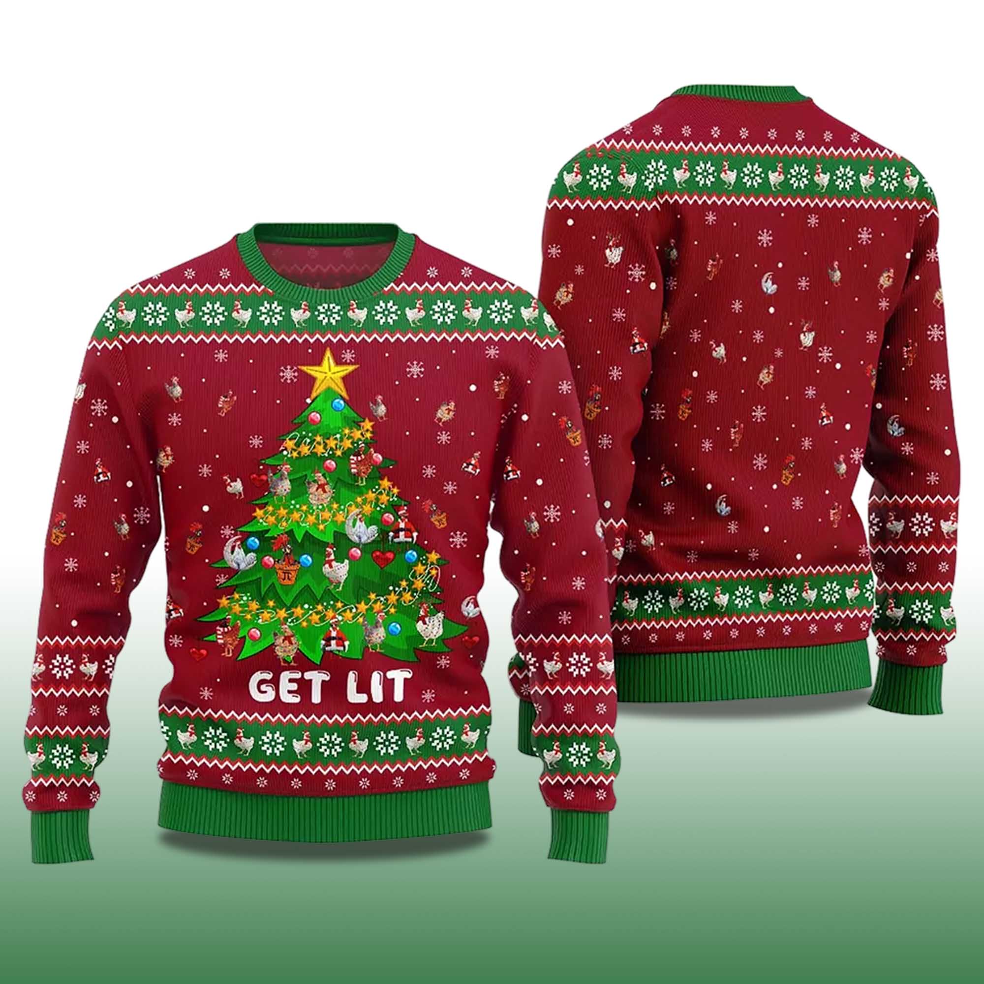 Alternative view of 2025 Get Lit Chicken Ornament On Christmas Tree Ugly Christmas Sweater