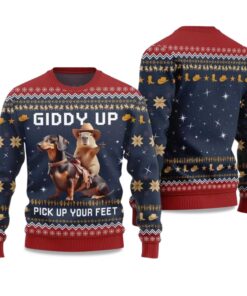 Alternative view of 2025 Giddy Up Pick Up Your Feet Dachshund Capybara Ugly Christmas Sweater