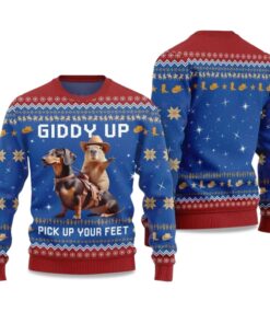 2025 Giddy Up Pick Up Your Feet Dachshund Capybara Ugly Christmas Sweater
