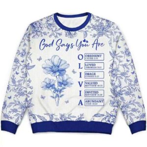 2025 God Says I Am Toile De Jouy Flower Personalized Ugly Christmas Sweater