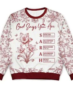 Alternative view of 2025 God Says I Am Toile De Jouy Flower Personalized Ugly Christmas Sweater