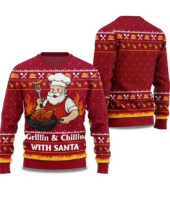2025 Grillin and Chillin With Santa Ugly Christmas Sweater